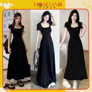 Đầm Body Nữ Tay Ngắn Cổ Vuông, Đầm Nữ chất thun tăm Dáng Dài phong cách Hàn Quốc siêu xinh