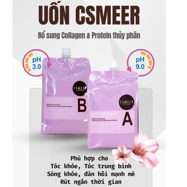 Cặp Thuốc uốn túi hồng  Csmeer siêu quăn sóng 1000mlx2