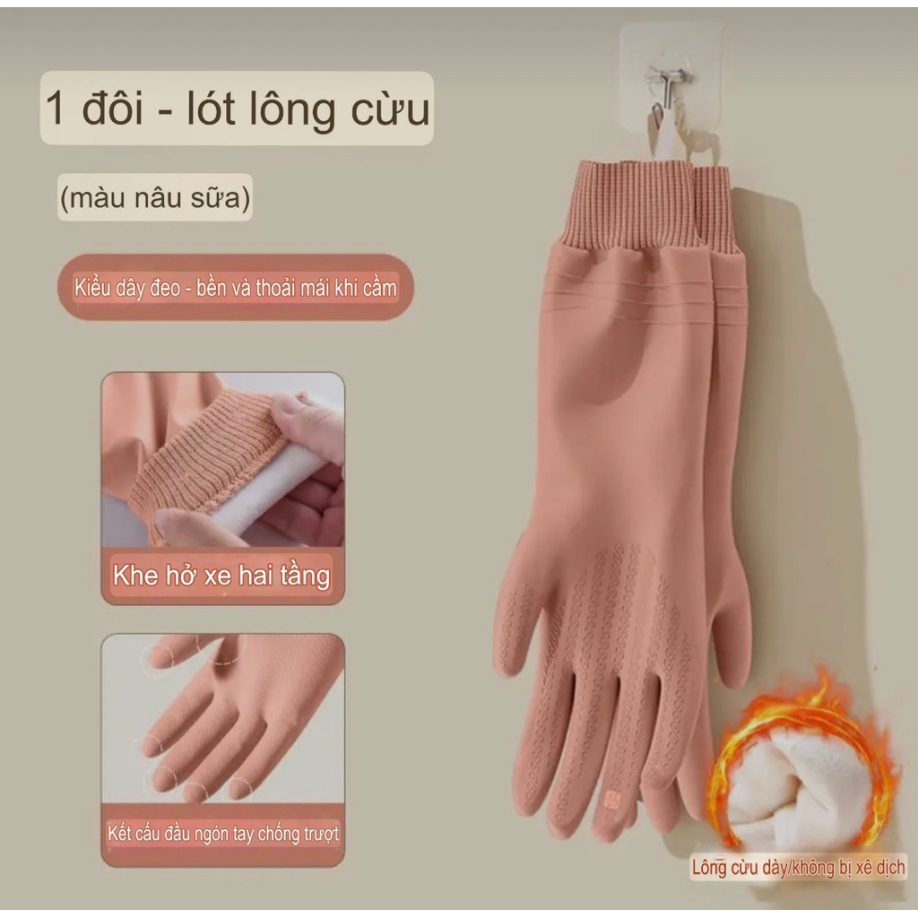 Găng tay cao su rửa chén bát, giặt đồ lót nỉ siêu dày dặn,có bo chun ôm sát tay chống nước