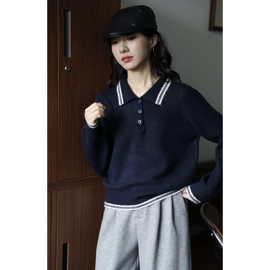 Áo Len Tay Dài Mirage Trơn Phối Viền Local Brand, Chất Len Mềm Mịn.