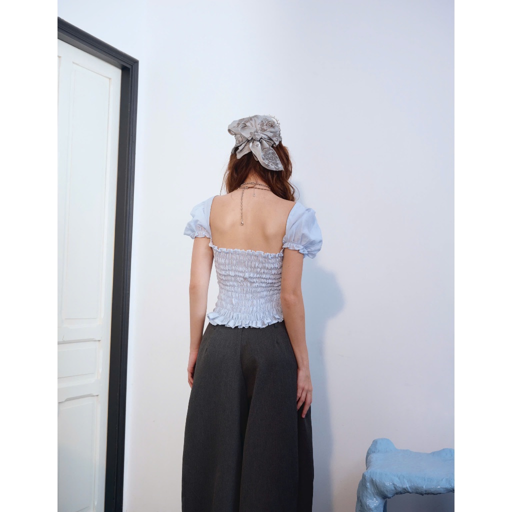 Vera Top - Remmus | Áo tơ cúp ngực V smocking ôm lưng tôn dáng mềm mại