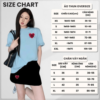 Set Bộ Áo Thun Nữ CHEPOL Form Rộng, Phối Chân Váy Ngắn, In Trái tim, Chất Cotton ( Áo Phông Xanh Biển + CV ĐEN)-CP_x6183