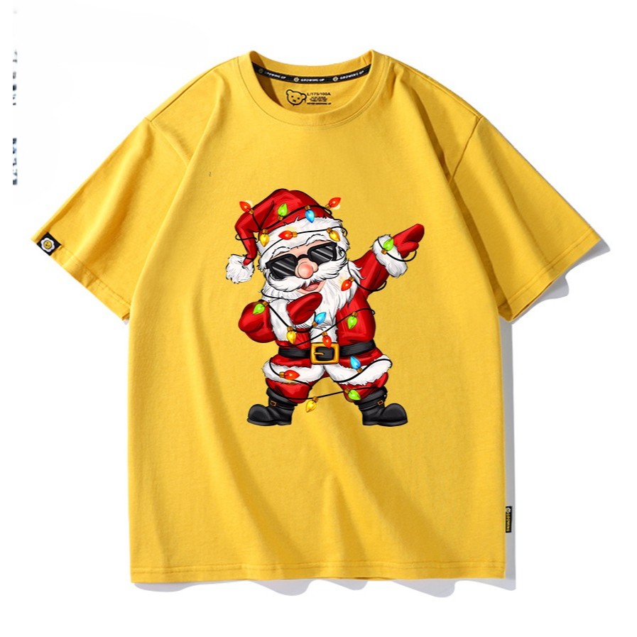 Áo thun Noel kiểu Unisex mẫu ông Già Noel Dabbing dây đèn Neon Hiphop cute