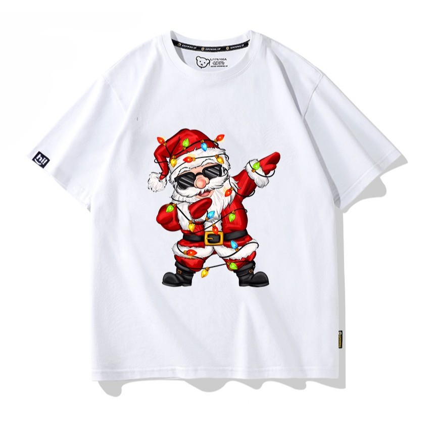 Áo thun Noel kiểu Unisex mẫu ông Già Noel Dabbing dây đèn Neon Hiphop cute