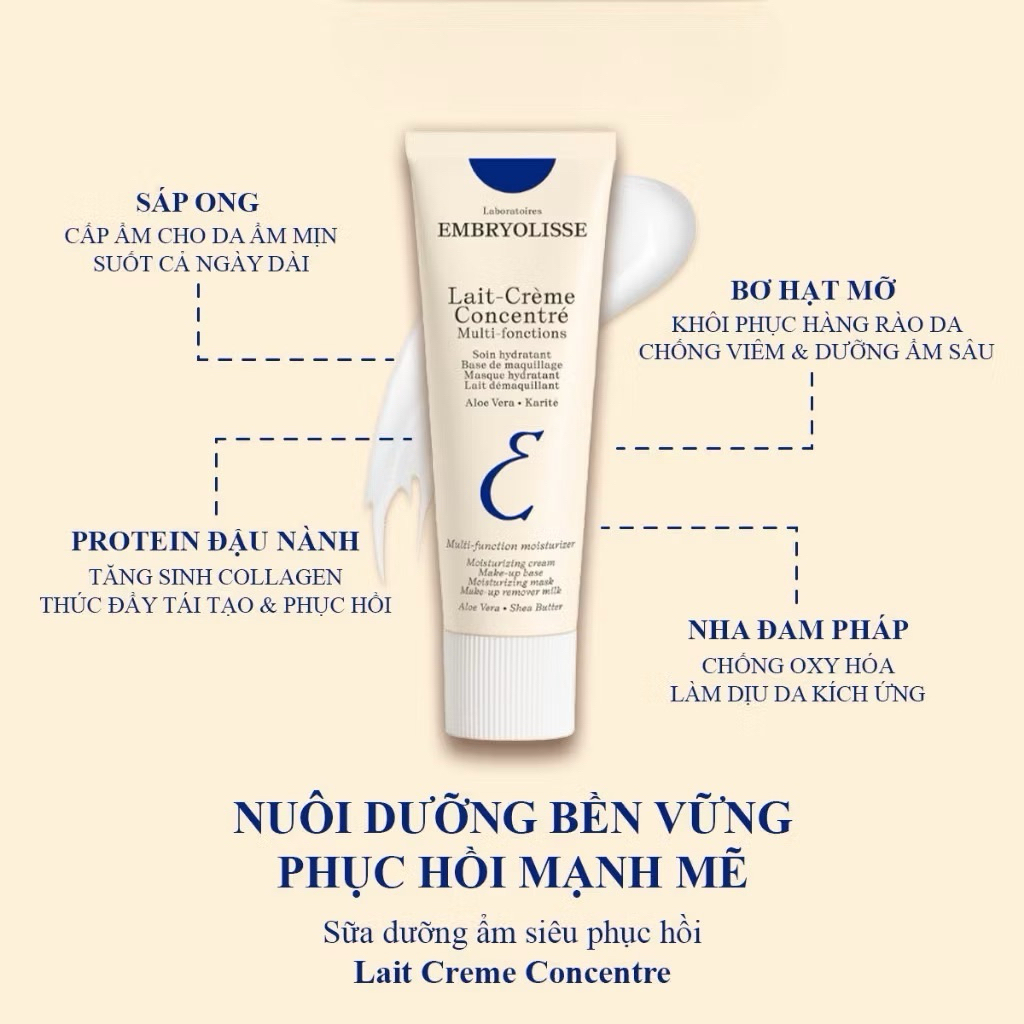 Kem Dưỡng Ẩm, Sáng Bóng Siêu Phục Hồi Da Embryolisse Lait Creme Concentre 30ml IS473