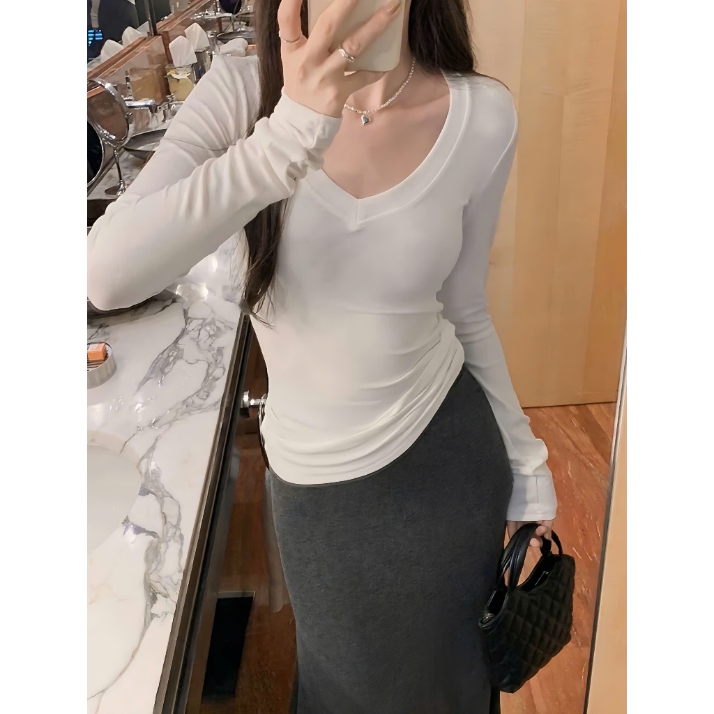 Áo Thun Dài Tay Dáng Cổ Chữ V Giữ Nhiệt Tốt Chất Liệu Cotton Dày Dặn Mềm Mịn Có BigSize - LL05