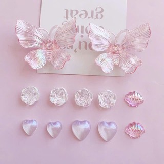 Charm gắn dép: Set charm 12 chi tiết: Bướm trong suốt 5D hàng xịn