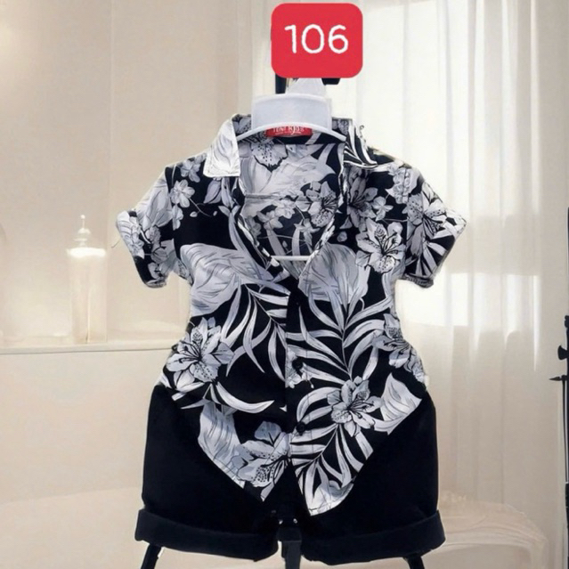 set sơmi hoạ tiết lá đẹp cho bé trai 10kg-54kg TONIKIDS
