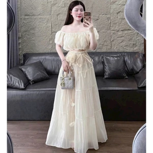 Set áo croptop tơ nến bồng cực xinh kèm chân váy maxi dài tiểu thư sang chảnh, mặc đi tiệc cực nổi bật