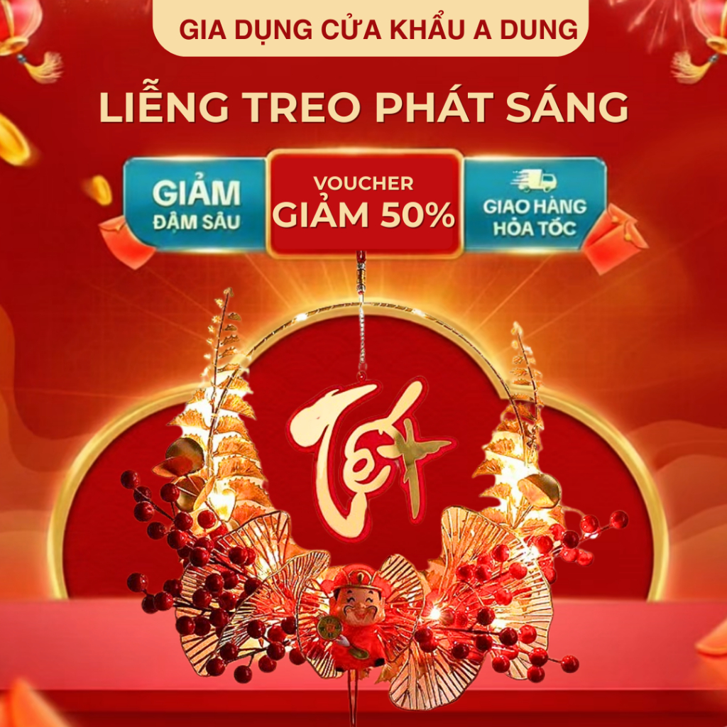 [Tặng đèn] Liễn treo CHỮ TẾT, PHÚC, LỘC, THỌ có đèn phát sáng treo cửa Tết trang trí nhà cửa đón Năm mới