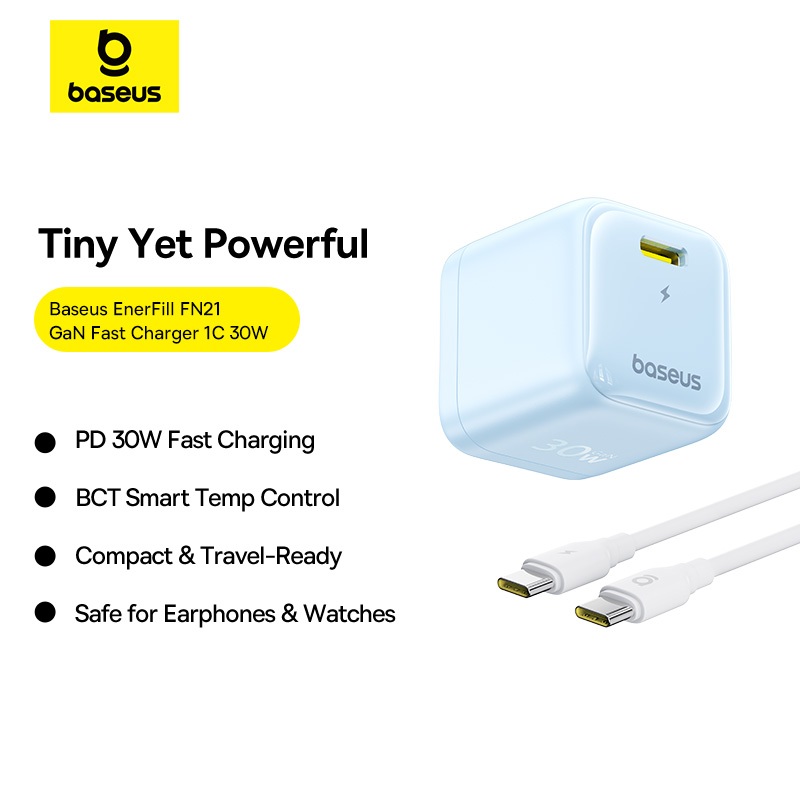 [HOT] Combo Củ Sạc Nhanh Baseus GaN 30W FN21 Kèm Dây Type-C PD 30W, Kiểm Soát Nhiệt Thông Minh, Size Nhỏ Tiện Du Lịch