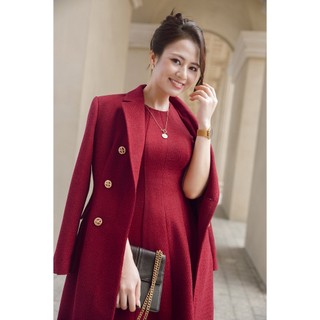 [LAMER x VIỆT HOA]Áo Khoác Dạ Tweed Dáng Dài Cổ Hai Ve Cúc Thật Phối Đầm Dạ Sát Nách Bổ Mảnh LAMER L65W25T022 L63L25T007