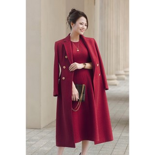 [LAMER x VIỆT HOA]Áo Khoác Dạ Tweed Dáng Dài Cổ Hai Ve Cúc Thật Phối Đầm Dạ Sát Nách Bổ Mảnh LAMER L65W25T022 L63L25T007