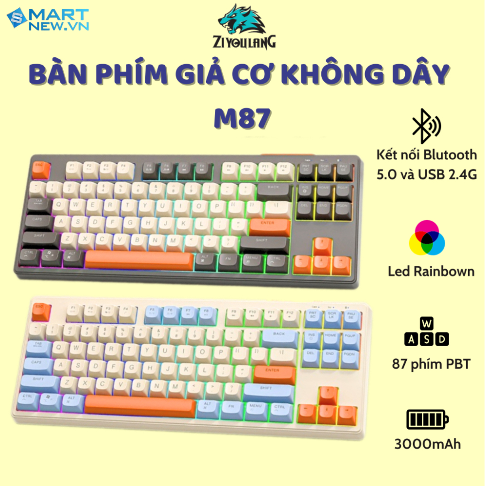 Bàn Phím Giả Cơ Không Dây Bluetooth Ziyou M87 - Kết Nối 2 Chế Độ - Led Rainbow - Pin Sạc - Phím PBT | BigBuy360 - bigbuy360.vn