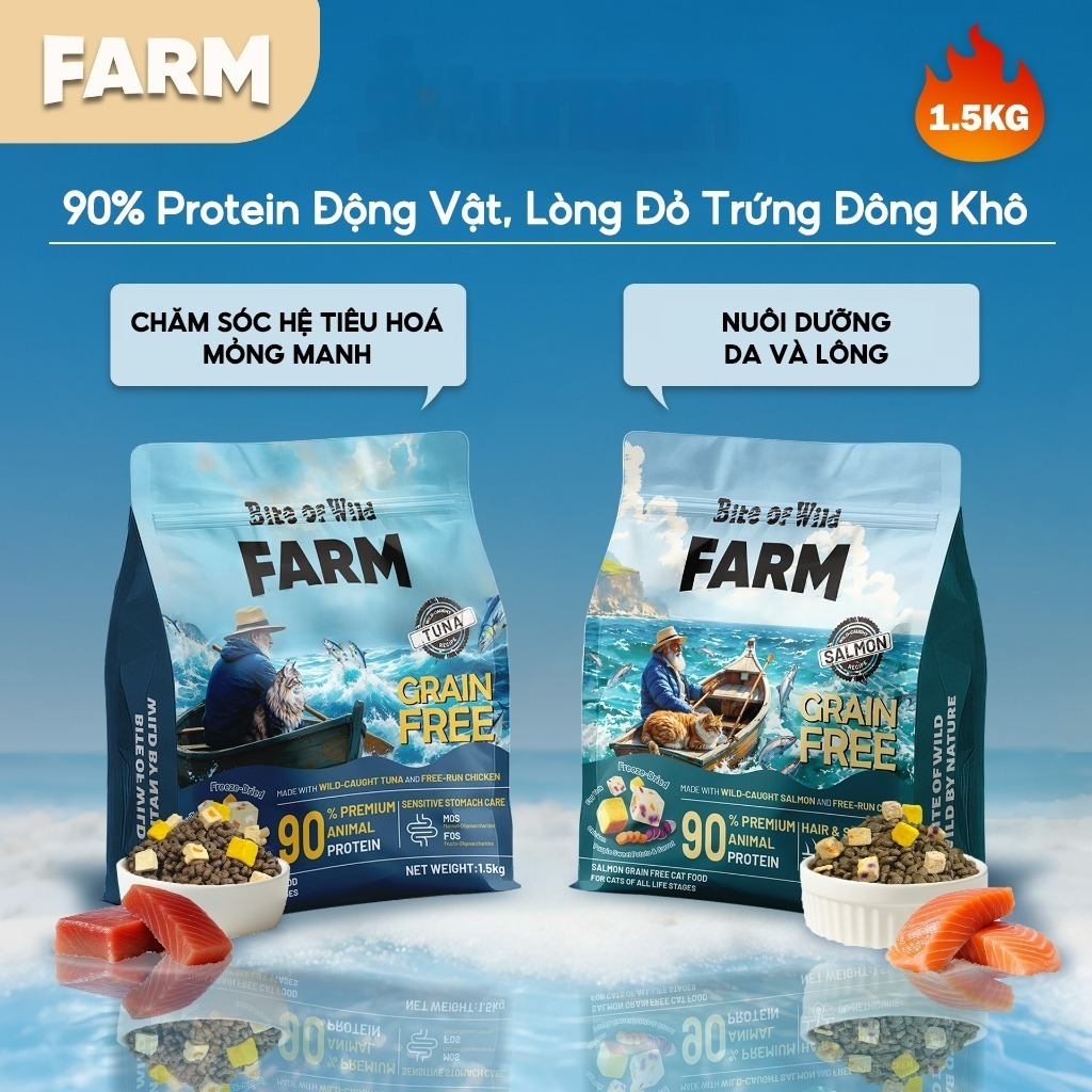 Thức Ăn Hạt Cho Mèo Bite Of Wild Farm Topping Cá Ngừ 1,5kg Hỗ Trợ Tiêu Hóa, Miễn Dịch, Sức Khỏe Toàn Diện