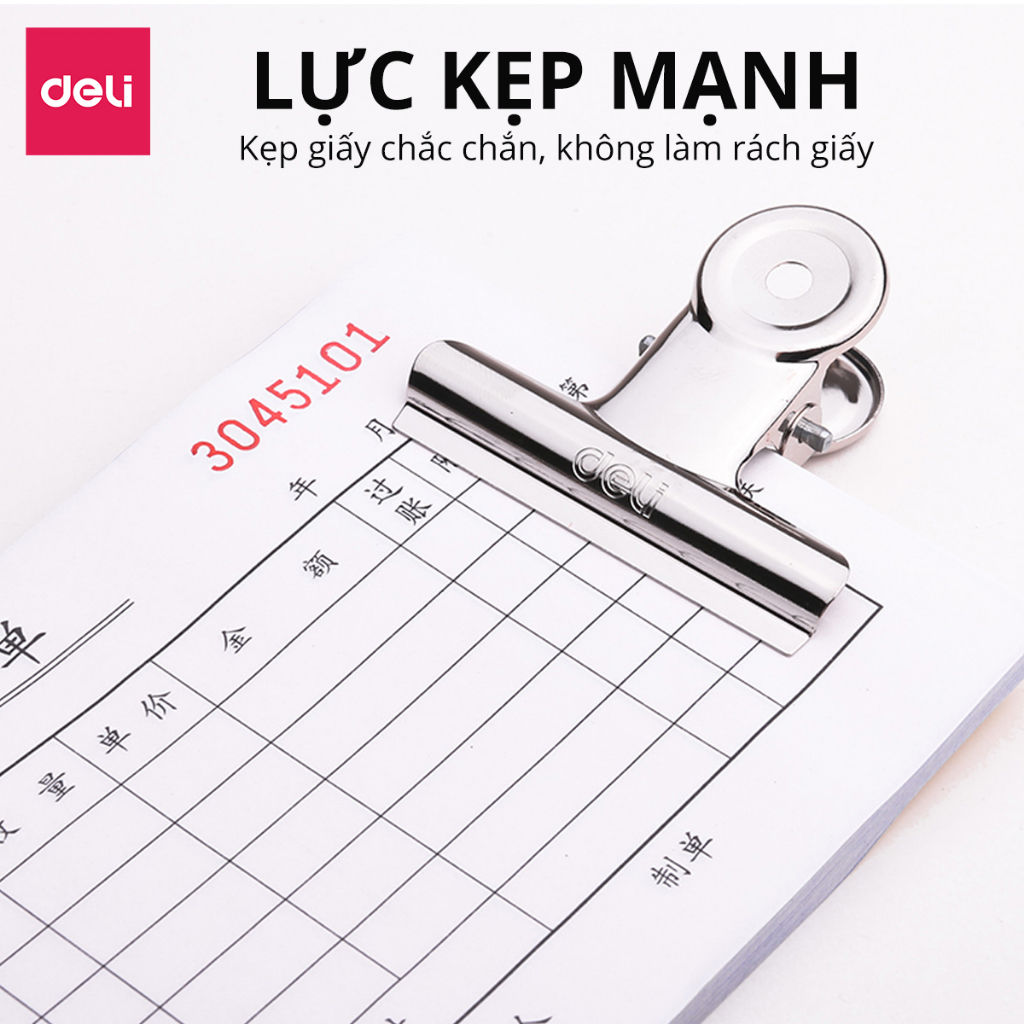 Set 6 chiếc kẹp bướm, Kẹp kim loại đuôi tròn - Deli, Kẹp giấy tài liệu văn phòng 19mm 29mm 38mm 51mm