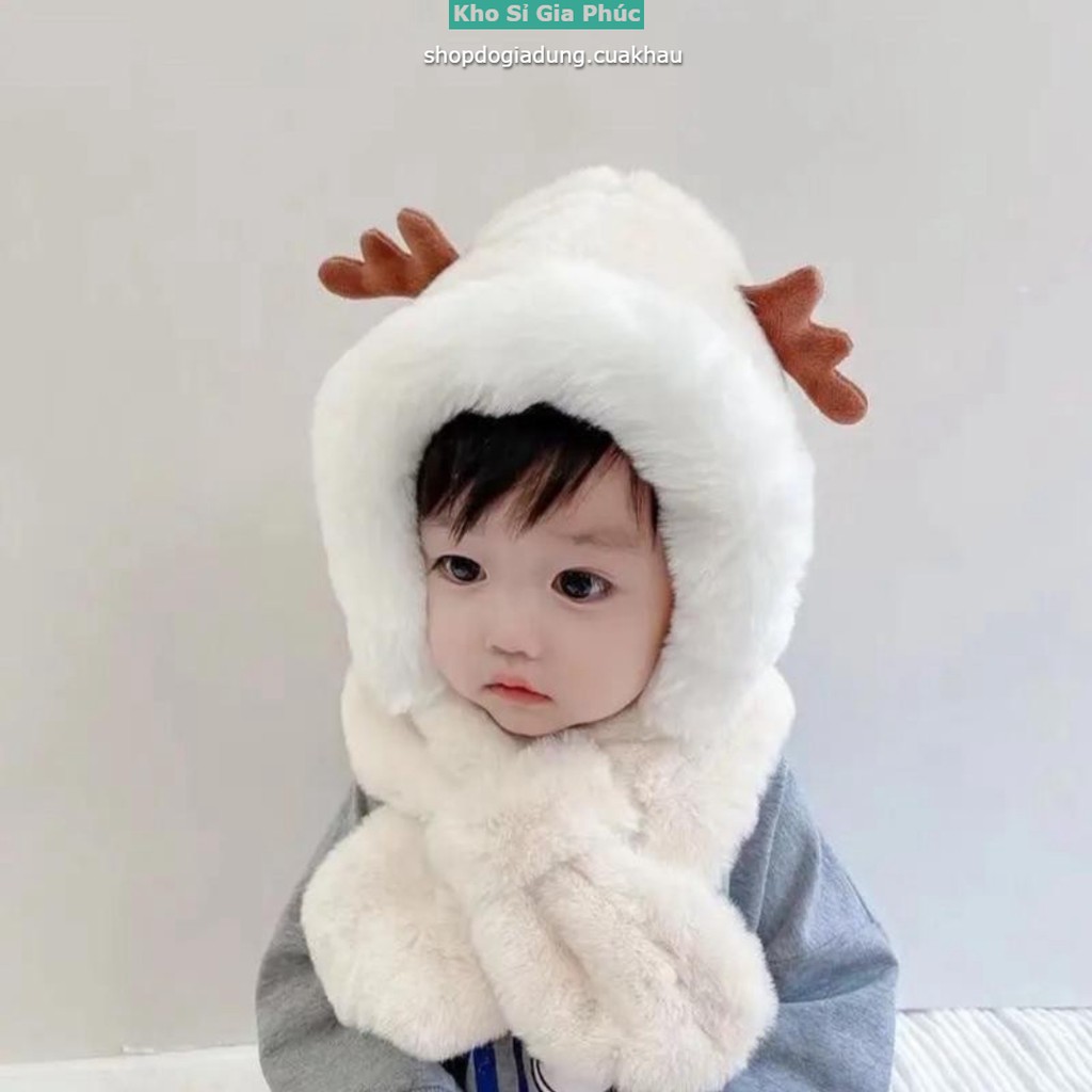 Mũ lông sừng hươu kèm khăn cho bé từ 3 đến 7 tuổi