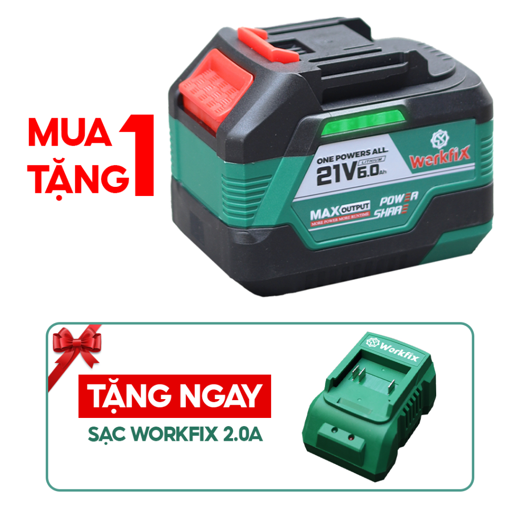 [Tặng Sạc Nhanh] Pin 15 Cell Workfix WF-BK6000PLUS, Mạch4 Mosfed, Dòng Xả Cao 10c, Đèn Báo Pin