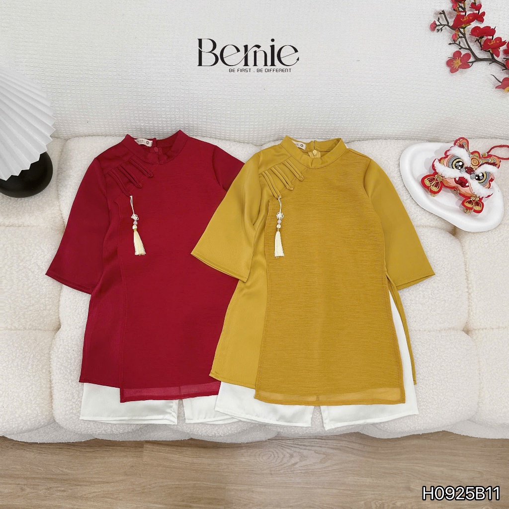 Set áo dài lụa Thiên tụ bé trai diện tết, bộ áo dài trơn màu basic phối quần xuông lụa truyền thống