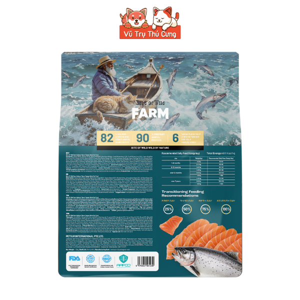 Thức Ăn Hạt Cho Mèo Bite Of Wild Farm 1,5kg Vị Cá Hồi, Mượt Lông Da, Không Ngũ Côc, Topping Thịt Sấy