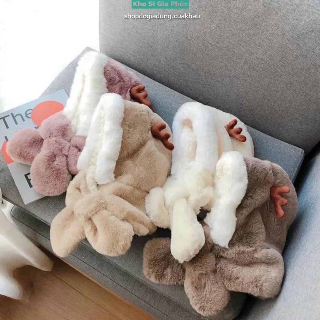 Mũ lông sừng hươu kèm khăn cho bé từ 3 đến 7 tuổi