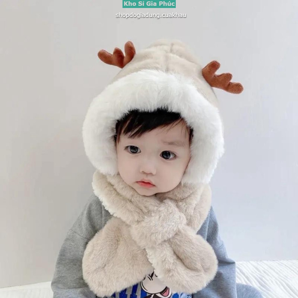 Mũ lông sừng hươu kèm khăn cho bé từ 3 đến 7 tuổi
