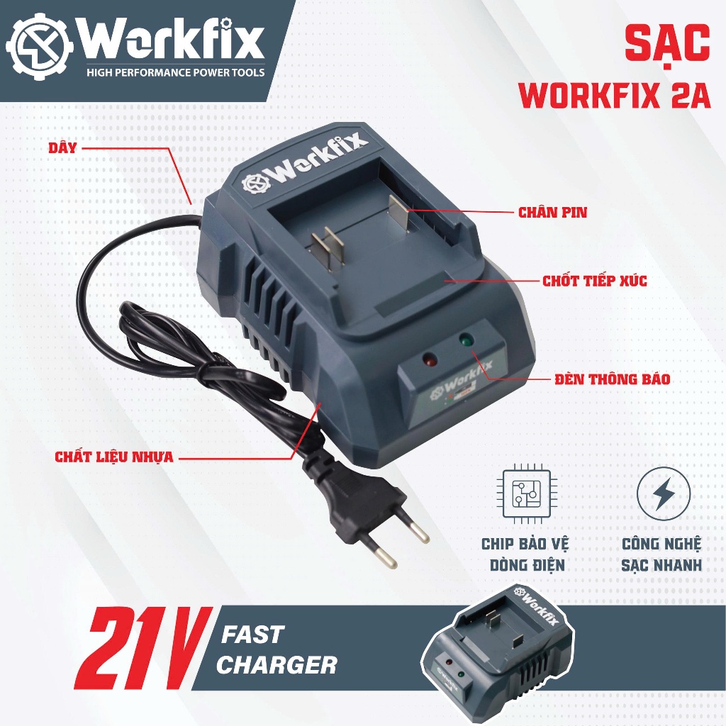 [Tặng Sạc Nhanh] Pin 15 Cell Workfix WF-BK6000PLUS, Mạch4 Mosfed, Dòng Xả Cao 10c, Đèn Báo Pin