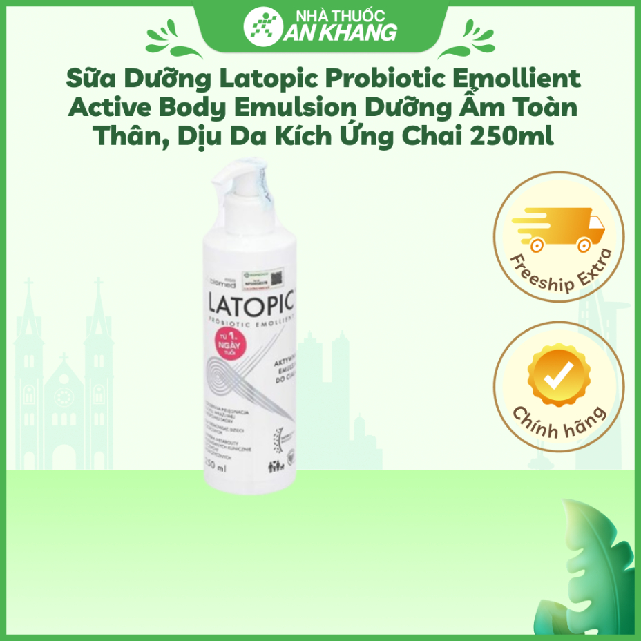 Sữa dưỡng Latopic Probiotic Emollient Active Body Emulsion dưỡng ẩm toàn thân, dịu da kích ứng chai 250ml