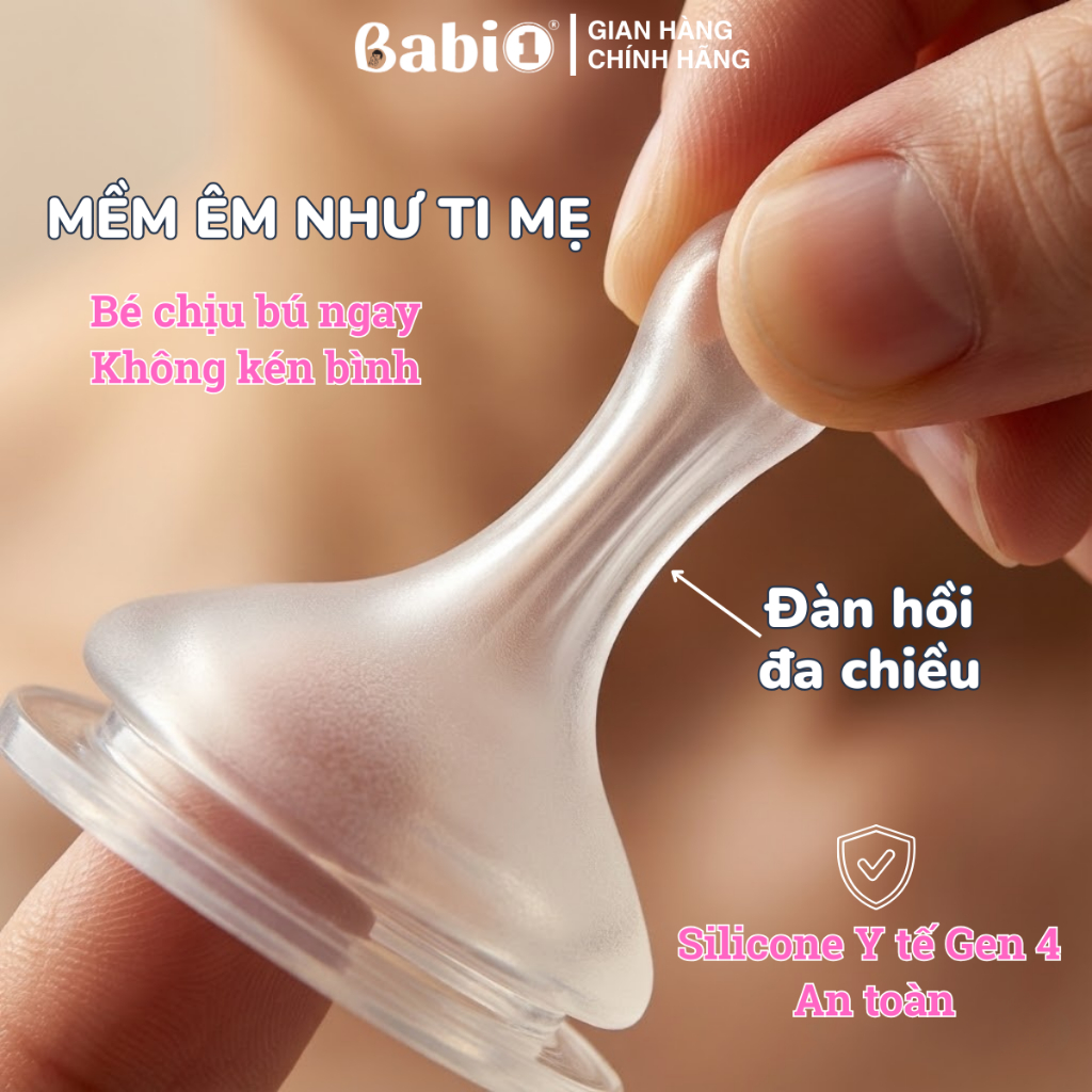 Bình Sữa Sơ Sinh Babi1 60ml Cảm Biến Nhiệt - Thuỷ Tinh Bọc Silicon Chống Vỡ, Núm Ty Mềm Chống Sặc