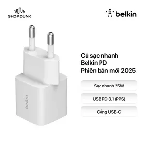 Củ sạc nhanh Belkin PD 25W 1 cổng Type-C cho iPhone - Chính hãng