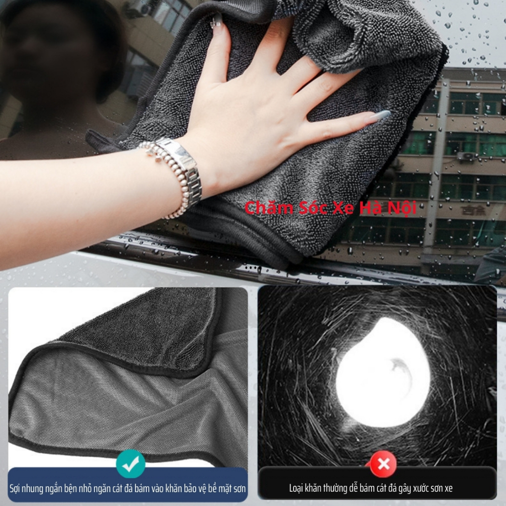 Combo 3 Khăn Lau Xe Superfine Fiber 600gsm – Hút Nước Nhanh, Mềm Mịn, Không Trầy Xước | Tặng 5 Viên Sủi Rửa Kính Cao Cấp