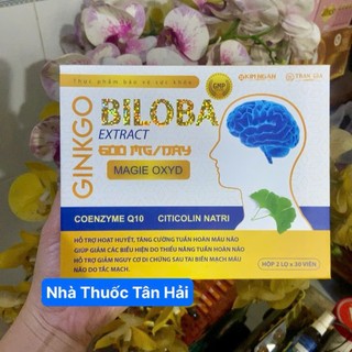 Viên uống Ginkgo Biloba - hỗ trợ hoạt huyết, tăng cường tuần hoàn máu não, giảm đau đầu, hoa mắt chóng mặt, hộp 60 viên