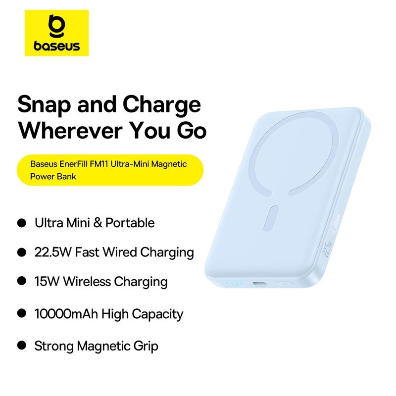 Sạc Dự Phòng Baseus 22.5W PD Từ Tính Không Dây 10000mAh – Thiết Kế Mini Tiện Mang Theo, Sạc Nhanh, Hút Chắc