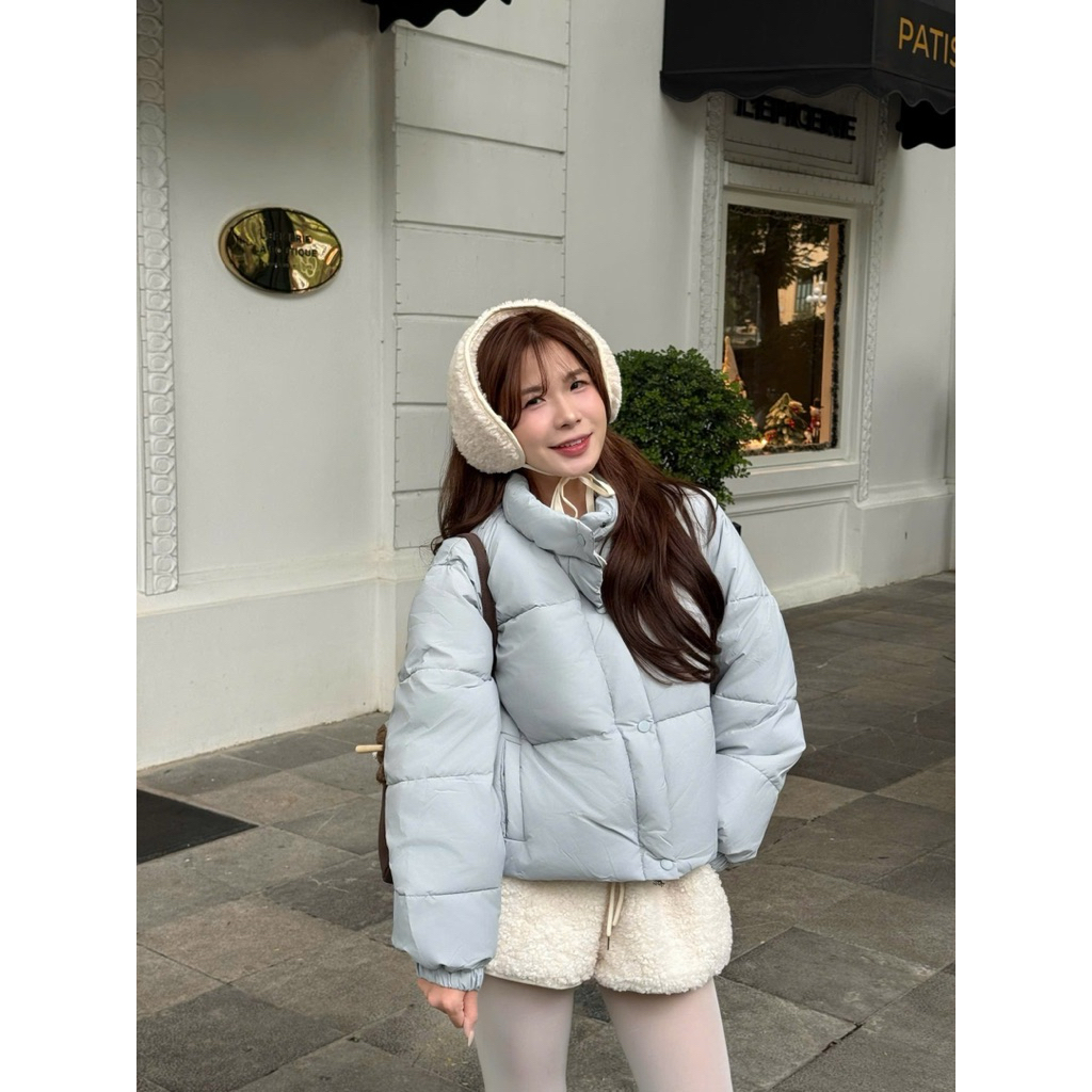 Áo phao trơn cổ cao dáng ngắn tay bo chun 4 màu Nữ the.sweaterweather TSW