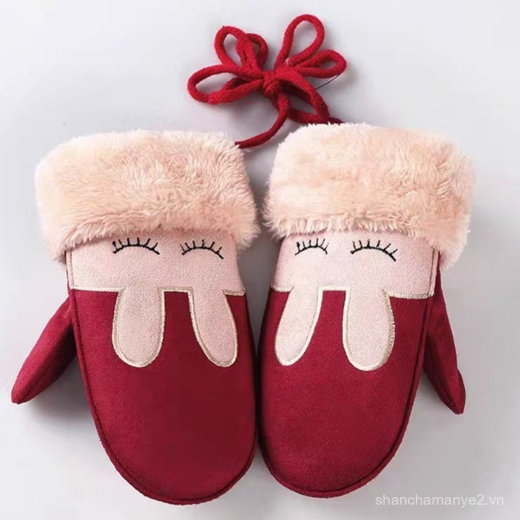 Găng Tay Trẻ Em Hoạt Hình Dễ Thương Thể Thao Ngoài Trời Găng Tay Cotton Dày Lông Cừu-Fleece Chơi Tuyết Mùa Đông Ấm Áp