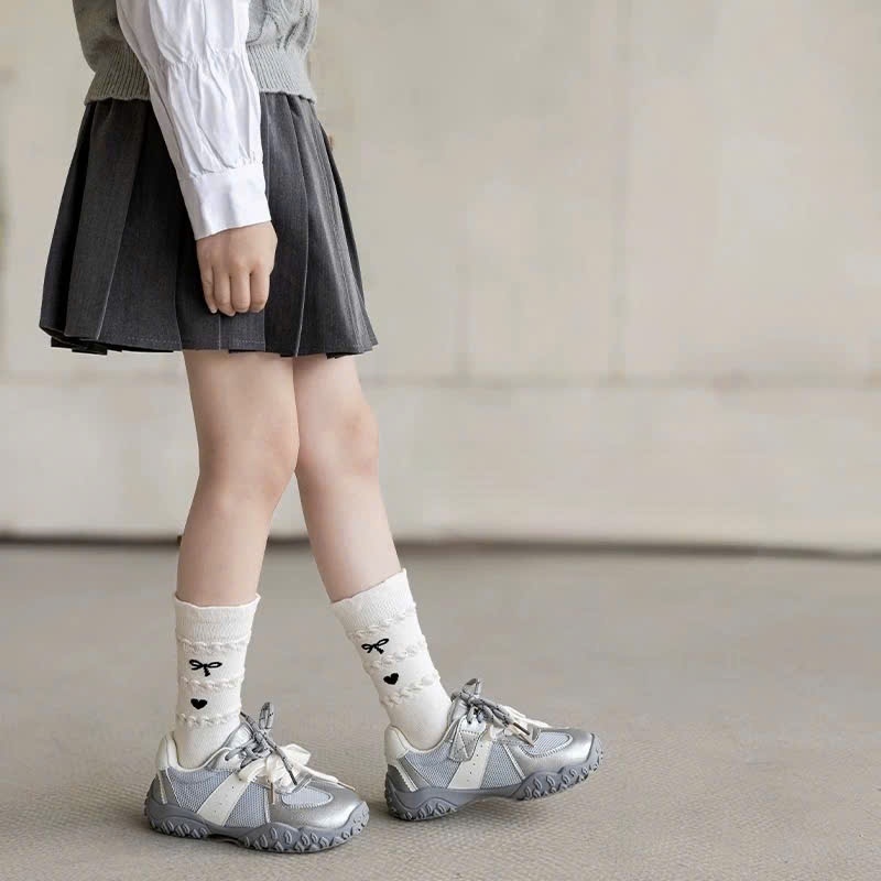 Set 10 Đôi Tất Cao Cổ Cho Bé Gái Viền Bèo Nơ Đen Phong Cách Korea Siêu Hot