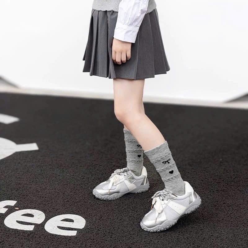 Set 10 Đôi Tất Cao Cổ Cho Bé Gái Viền Bèo Nơ Đen Phong Cách Korea Siêu Hot