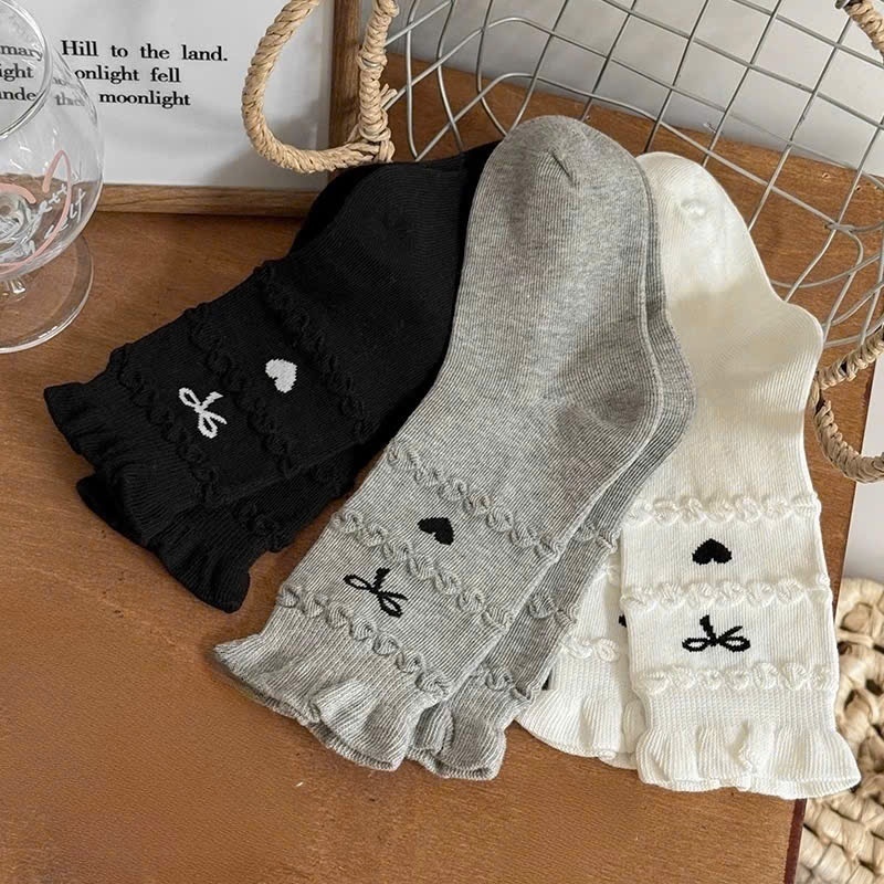 Set 10 Đôi Tất Cao Cổ Cho Bé Gái Viền Bèo Nơ Đen Phong Cách Korea Siêu Hot
