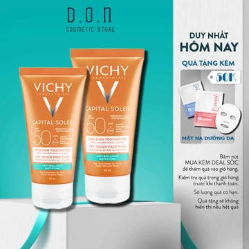 Kem chống nắng kiềm dầu Vichy Emulsion Dry Touch SPF50+ 50ml nâng tone trắng da, cải thiện nếp nhăn