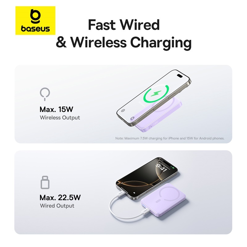 Sạc Dự Phòng Baseus 22.5W PD Từ Tính Không Dây 10000mAh – Thiết Kế Mini Tiện Mang Theo, Sạc Nhanh, Hút Chắc
