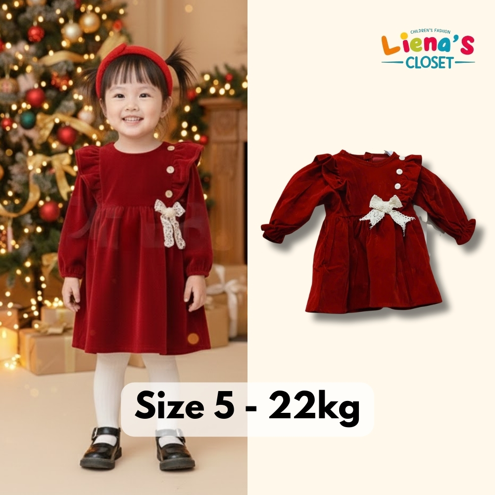 [Ảnh Con Gái Shop] Váy Nhung Đỏ Vải Nhung Cao Cấp Loại 1 Diện Tết - Noel Cho Bé Gái 6M - 7 Tuổi V02