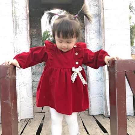 [Ảnh Con Gái Shop] Váy Nhung Đỏ Vải Nhung Cao Cấp Loại 1 Diện Tết - Noel Cho Bé Gái 6M - 7 Tuổi V02