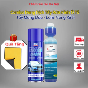 Combo Tẩy Màng Dầu & Rửa Kính Ô Tô K-CLEAN – Làm Trong Kính, Sạch Dầu Bụi Chỉ Trong 1 Bước | Tặng Khăn Lau Cao Cấp
