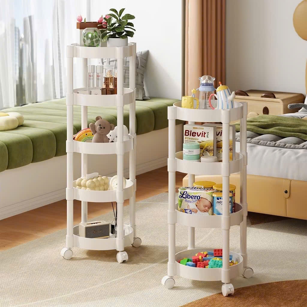 kệ để đồ đa năng kệ tròn tặng sticker có bánh xe di chuyển amizin