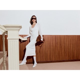 [New12] Đầm Dài Rib Drape Seta Áo Khoác Thun Gạo Thoải Mát Mềm Mại Thanh Lịch Sang Trọng, WDD092  SOME HOW STORE