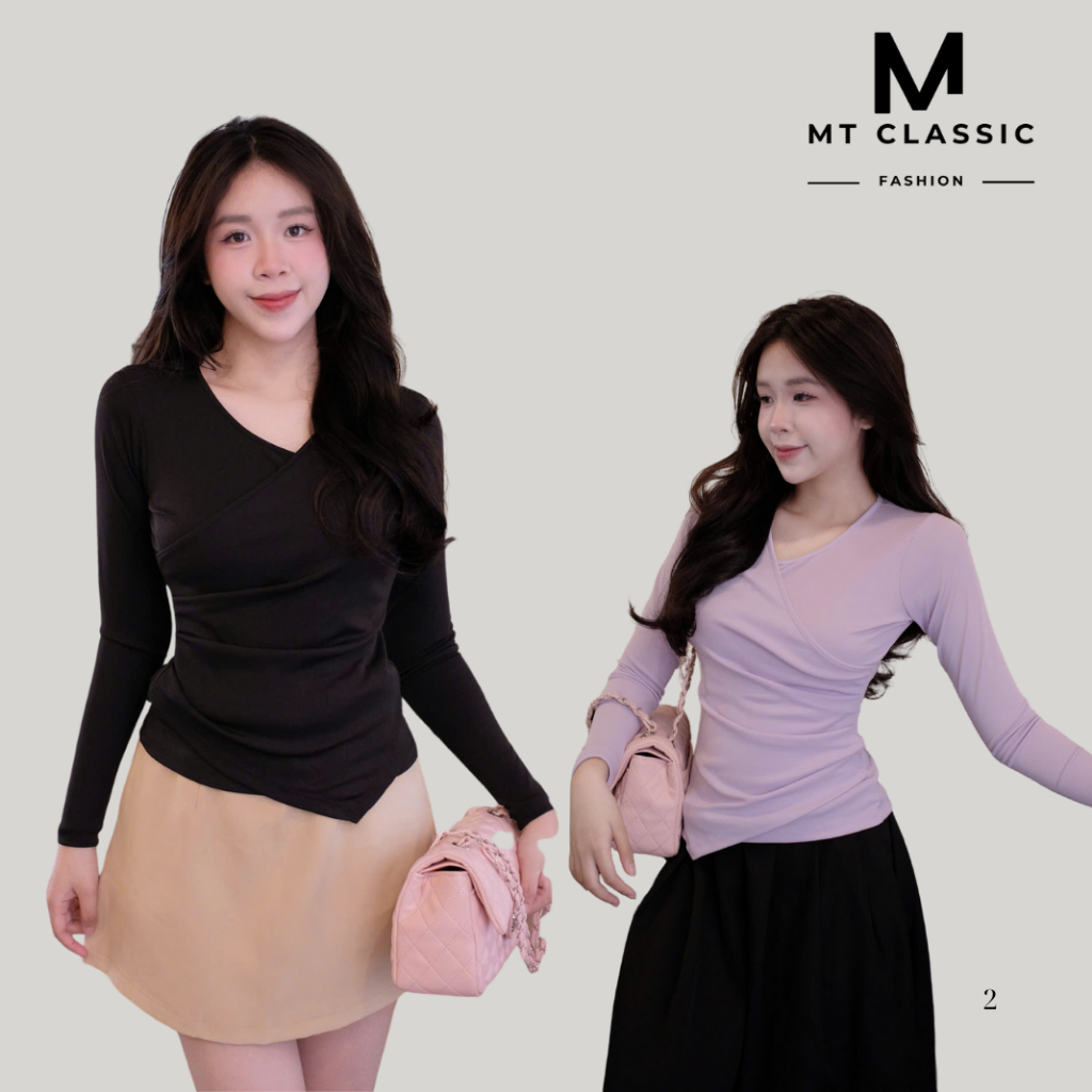 Áo thun kiểu xếp ly có hàng nút eo, áo thun tay dài form ôm chất thun co giãn 4 chiều mềm mịn - MT CLASSIC