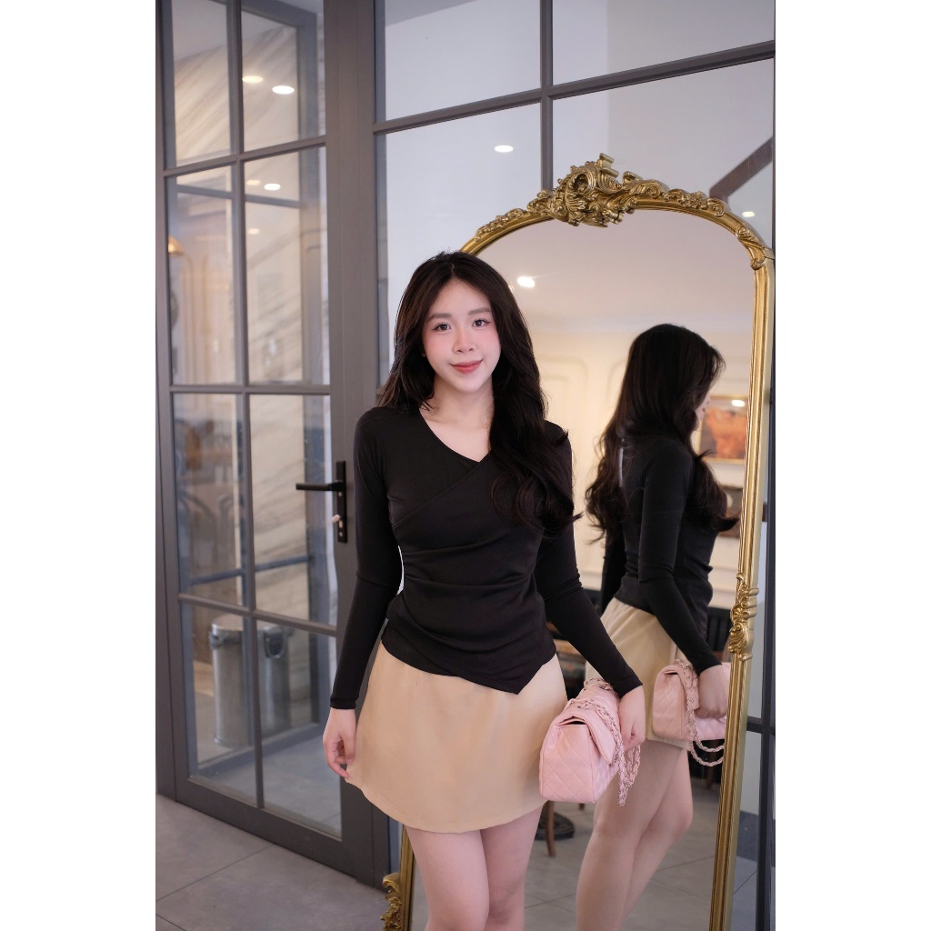 Áo thun kiểu xếp ly có hàng nút eo, áo thun tay dài form ôm chất thun co giãn 4 chiều mềm mịn - MT CLASSIC