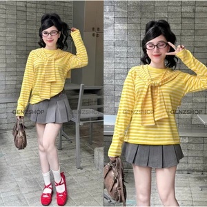 Áo Thun Dài Tay SỌC NGANG Trơn Genz BST26 Thu Đông Long Sleeve Casual