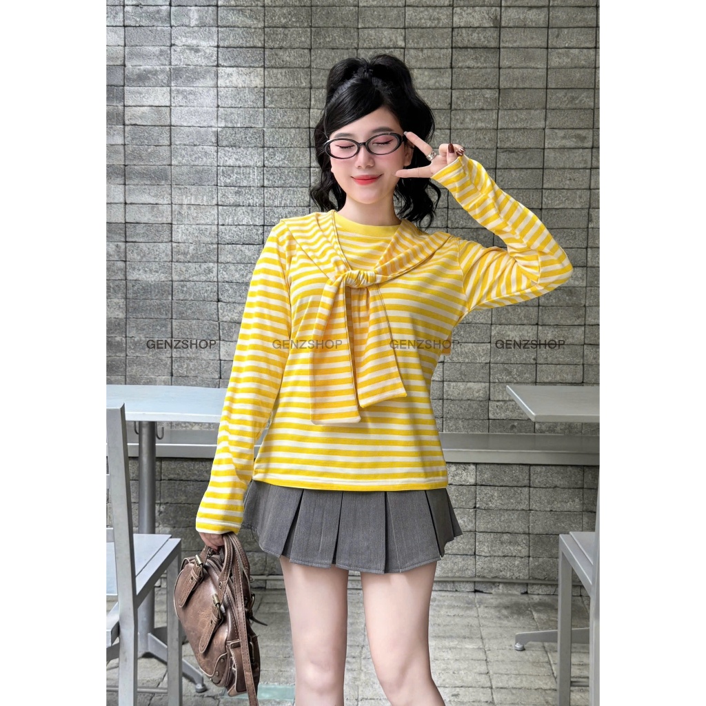 Áo Thun Dài Tay SỌC NGANG Trơn Genz BST26 Thu Đông  Long Sleeve Casual