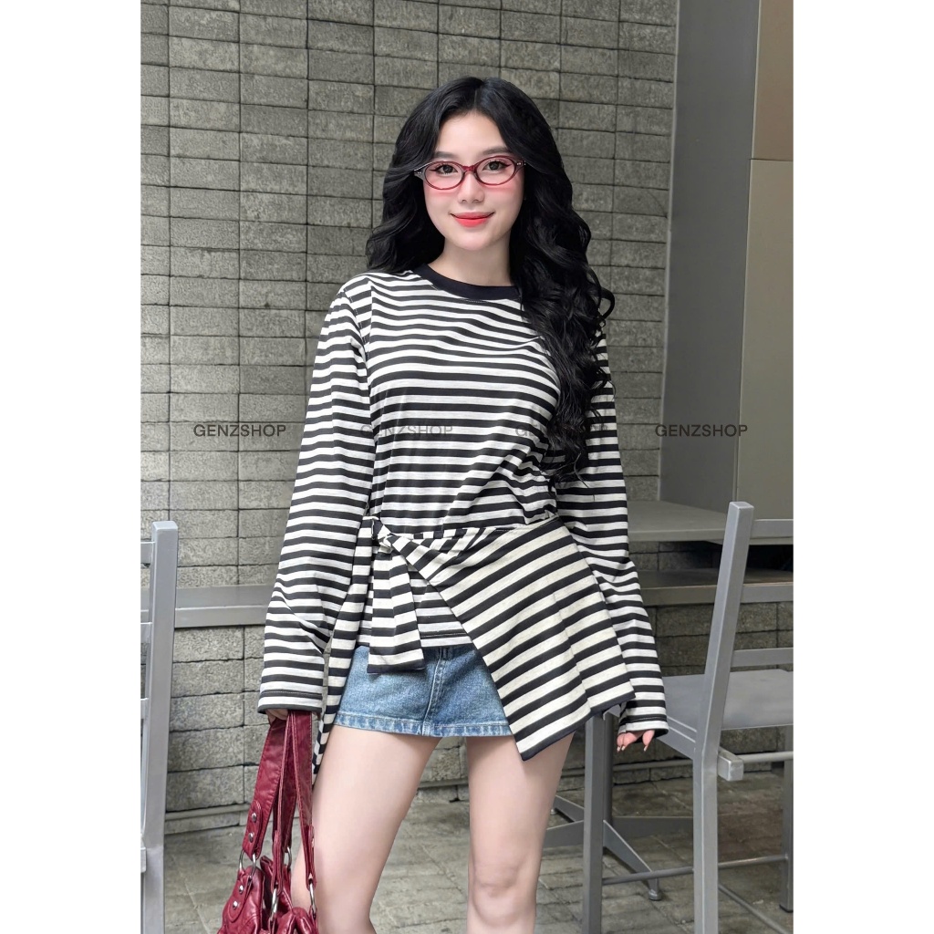 Áo Thun Dài Tay SỌC NGANG Trơn Genz BST26 Thu Đông  Long Sleeve Casual